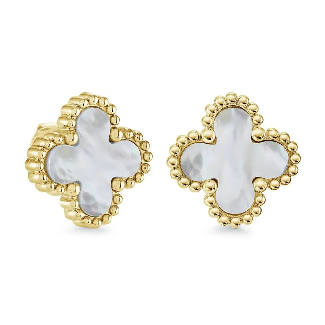 13mm Mother Of Pearl Lucky-Clover Steel Studs