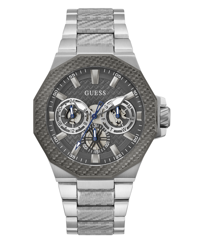 Silver-Tone and Gray Textured Multifunction Watch