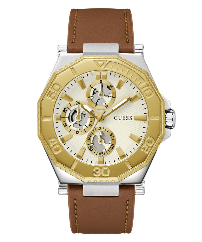 GUESS Mens Brown 2-Tone Multi-function Watch GW0704G1