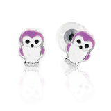 BFLY STERLING SILVER PURPLE OWL STUD EARRINGS