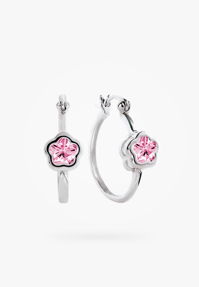 Bfly Sterling Silver Pink CZ Flower Baby Huggies Earrings