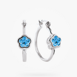 Bfly Sterling Silver Blue CZ Flower Baby Huggies Earrings