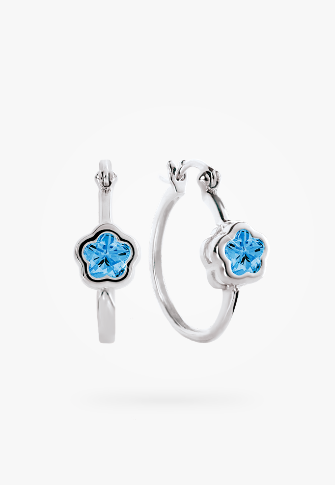 Bfly Sterling Silver Blue CZ Flower Baby Huggies Earrings
