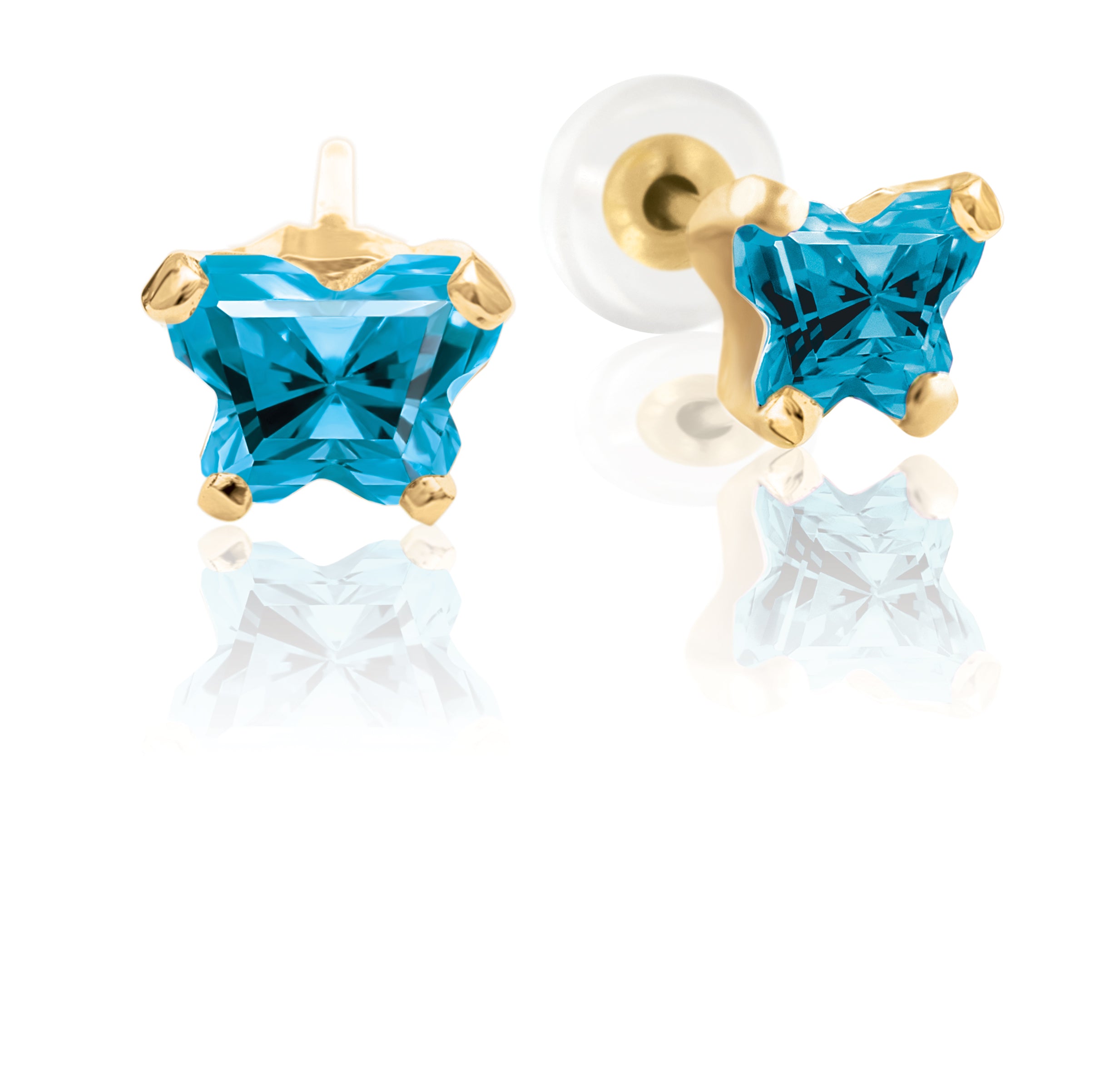 Bfly 10k Gold December Birthstone Turquoise CZ Butterfly Baby Earrings