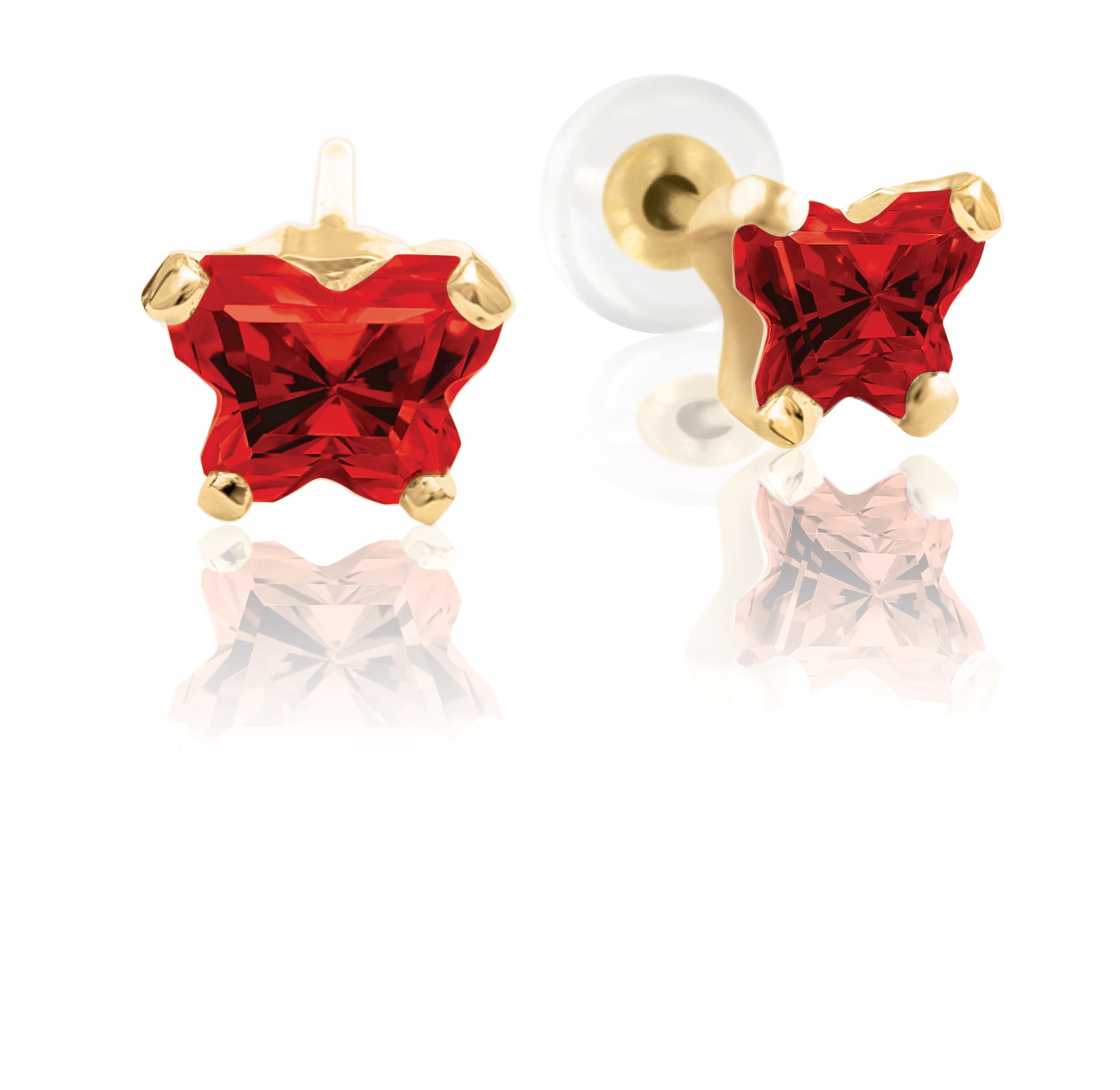 Bfly 10k Gold January Birthstone Red CZ Butterfly Baby Earrings