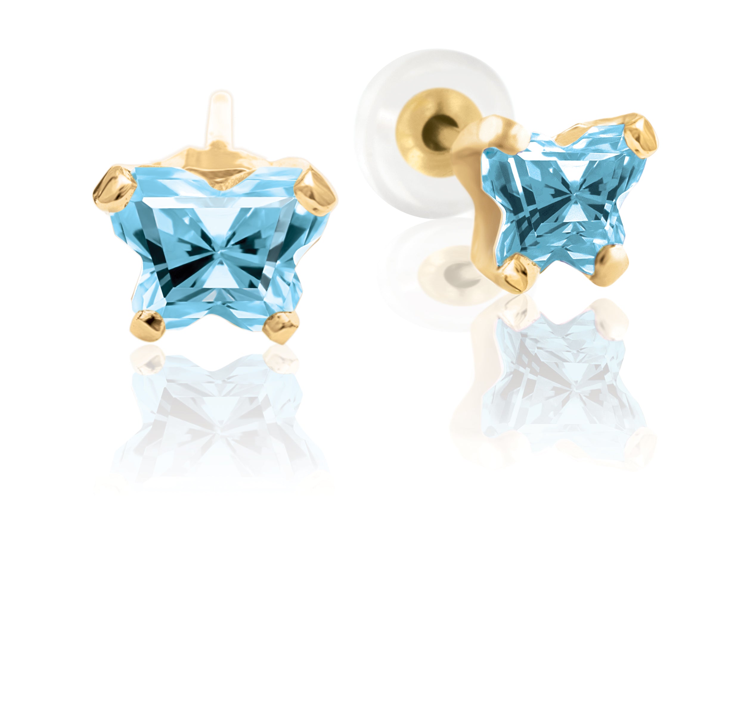 Bfly 10k Gold March Birthstone Blue CZ Butterfly Baby Earrings