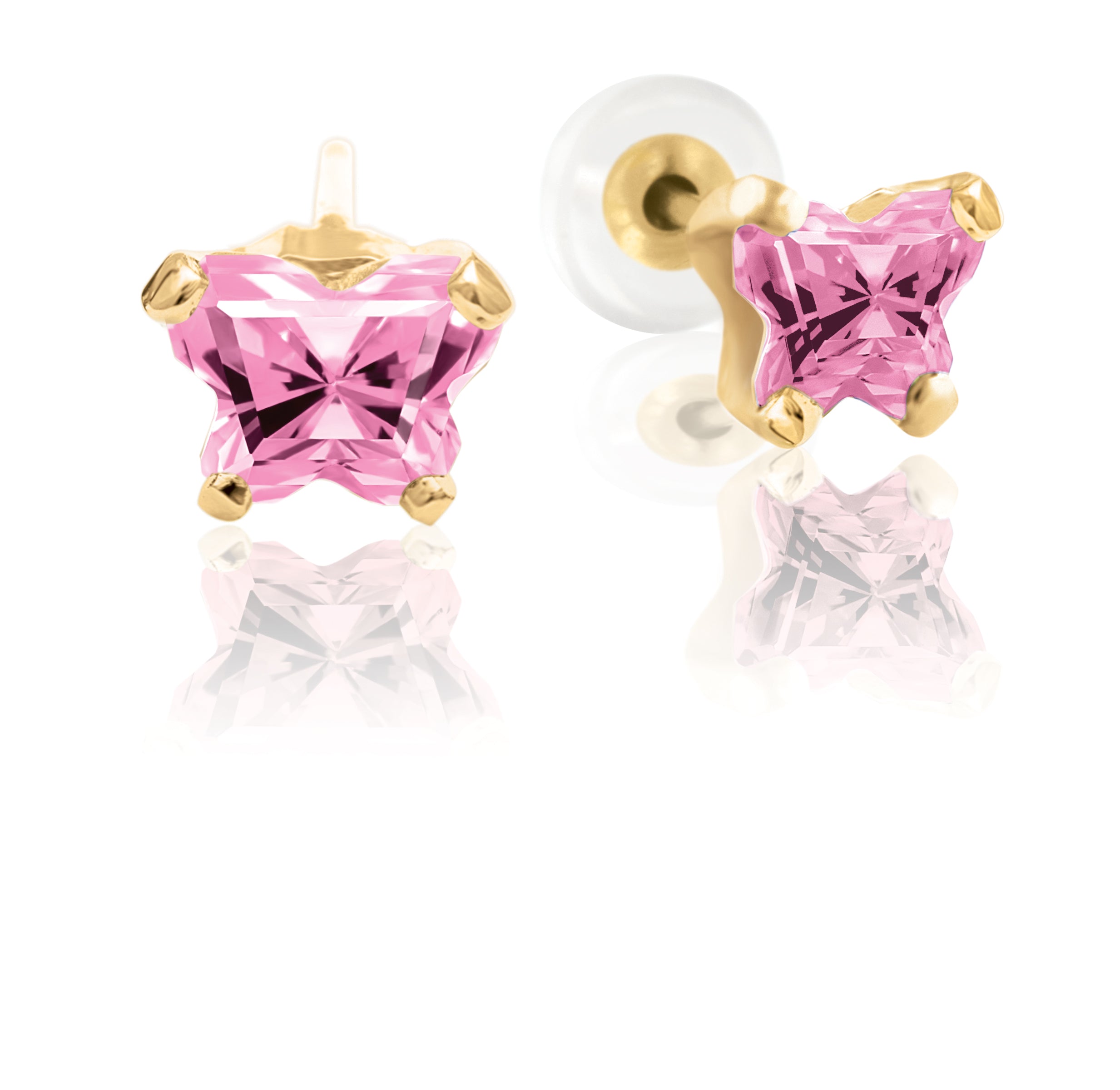 Bfly 10k Gold October Birthstone Pink CZ Butterfly Baby Earrings