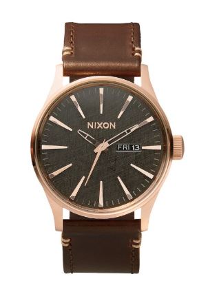 Rose Gold / Gun Metal / Brown Sentry Leather