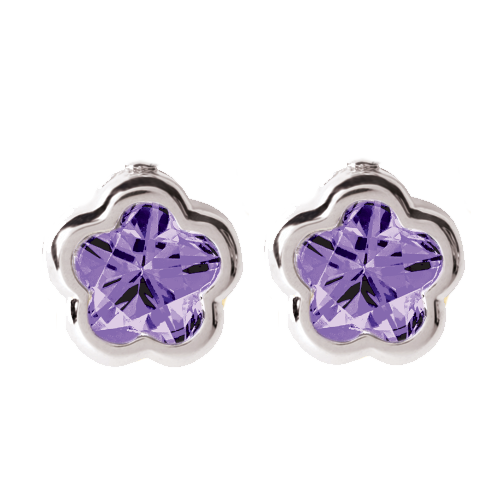 Bfly Sterling Silver Purple CZ Stone Baby Earrings