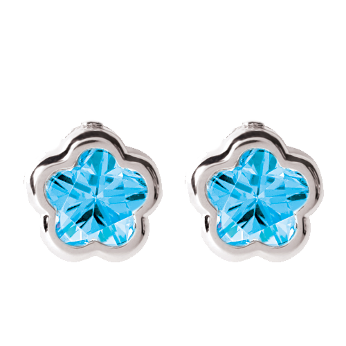 Bfly Sterling Silver Blue CZ Stone Baby Earrings