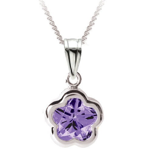 Bfly Sterling Silver Purple CZ Flower Pendant
