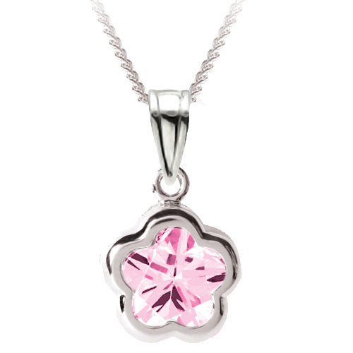 Bfly Sterling Silver Pink CZ Flower Pendant