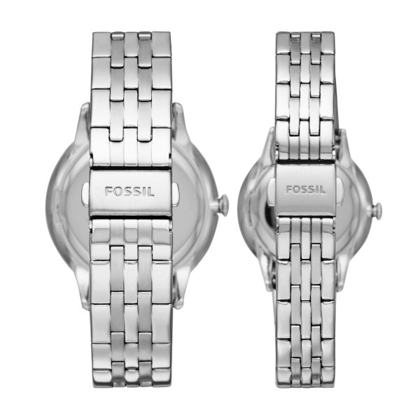 Fossil His & Her Three-Hand Stainless Steel Watch Box Set