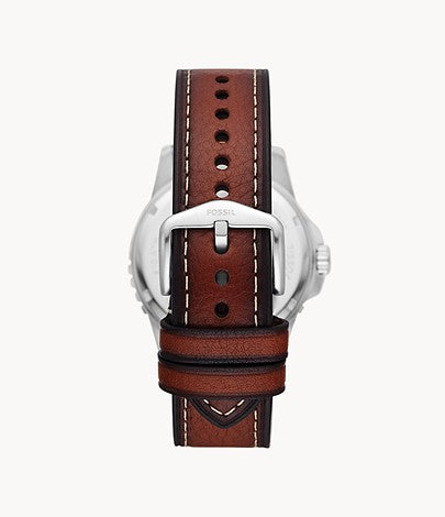 Blue Three-Hand Date Brown Eco Leather Watch