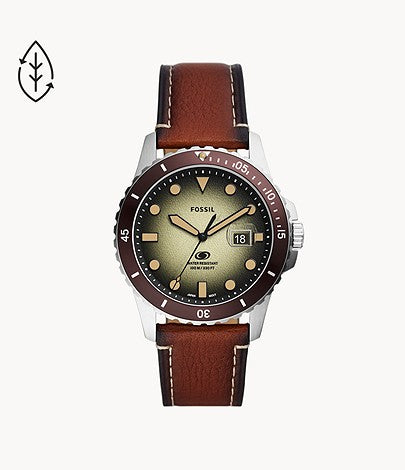 Blue Three-Hand Date Brown Eco Leather Watch