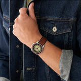 Blue Three-Hand Date Brown Eco Leather Watch