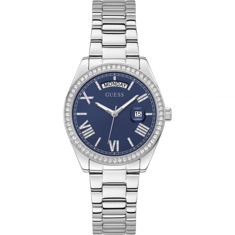 Silver-Tone and Blue Analog Watch