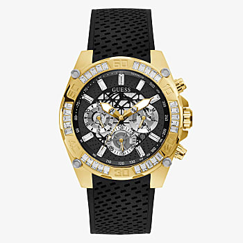 Gold Tone Case Black Silicone Watch