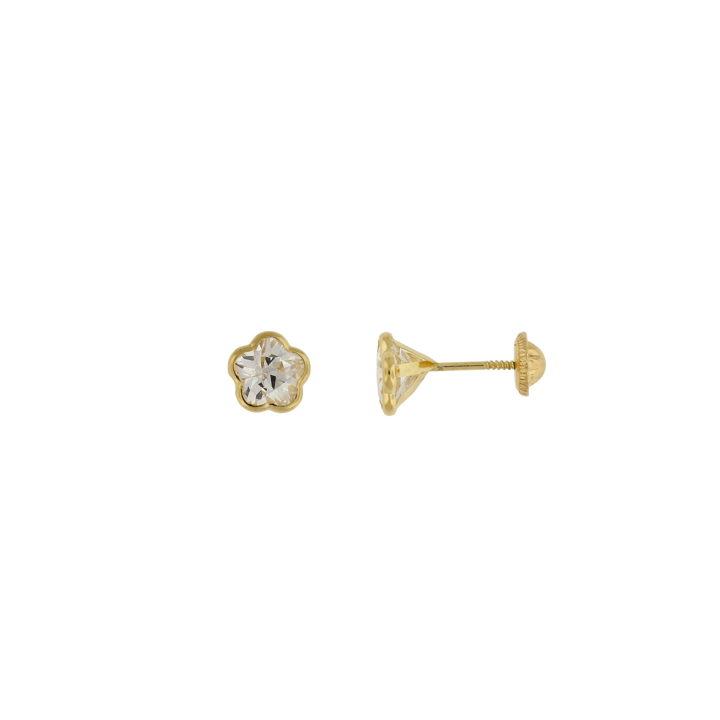 Bfly 10k Gold CZ Flower Baby Stud Earrings