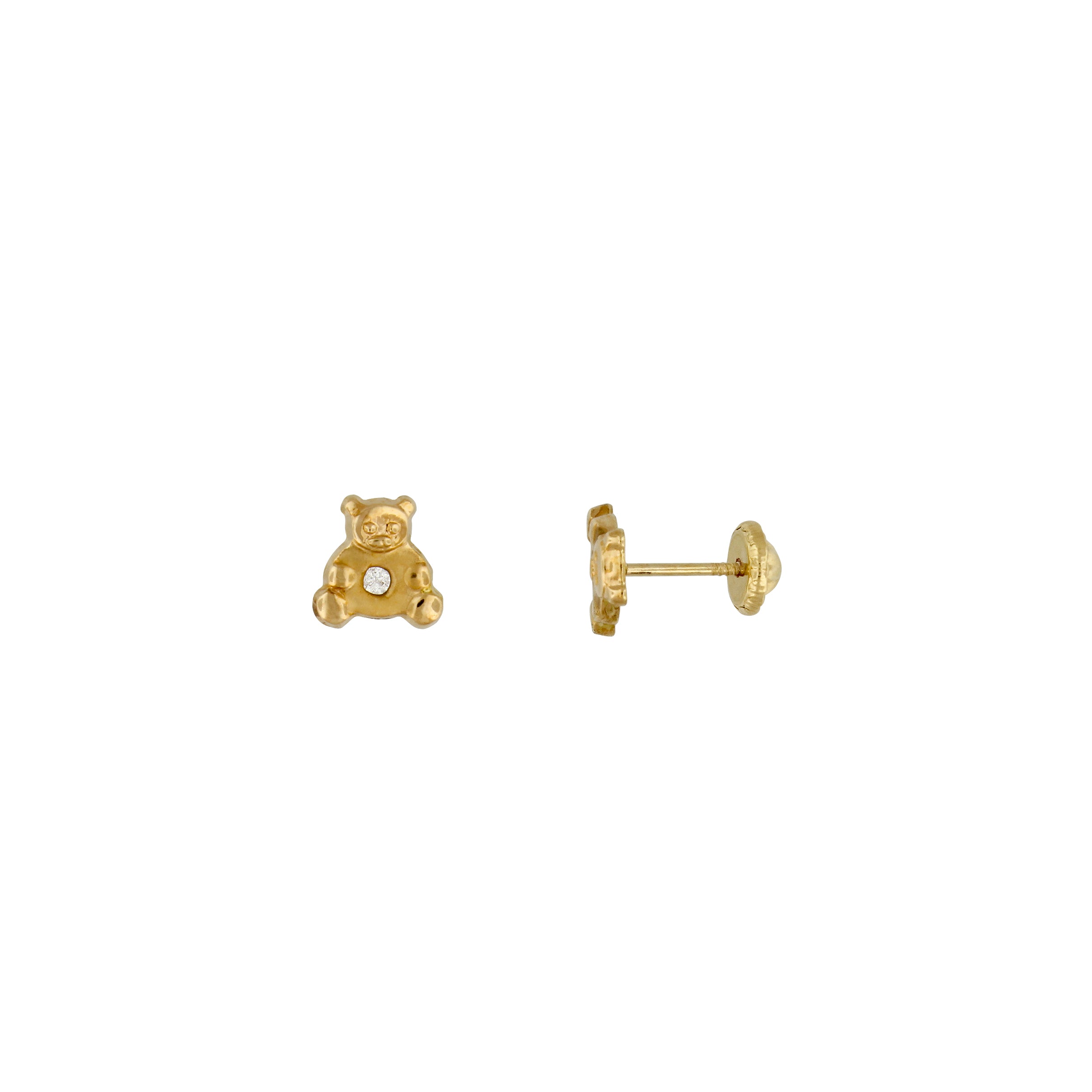 Bfly 10k Gold CZ Teddy Bear Baby Earrings