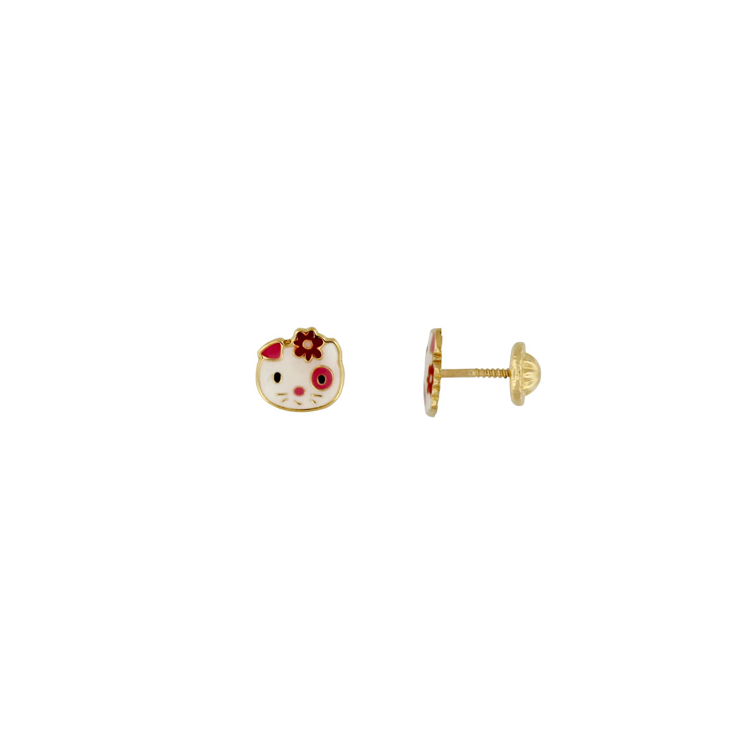 Bfly 10k Gold Kitty Enamel Baby Earrings