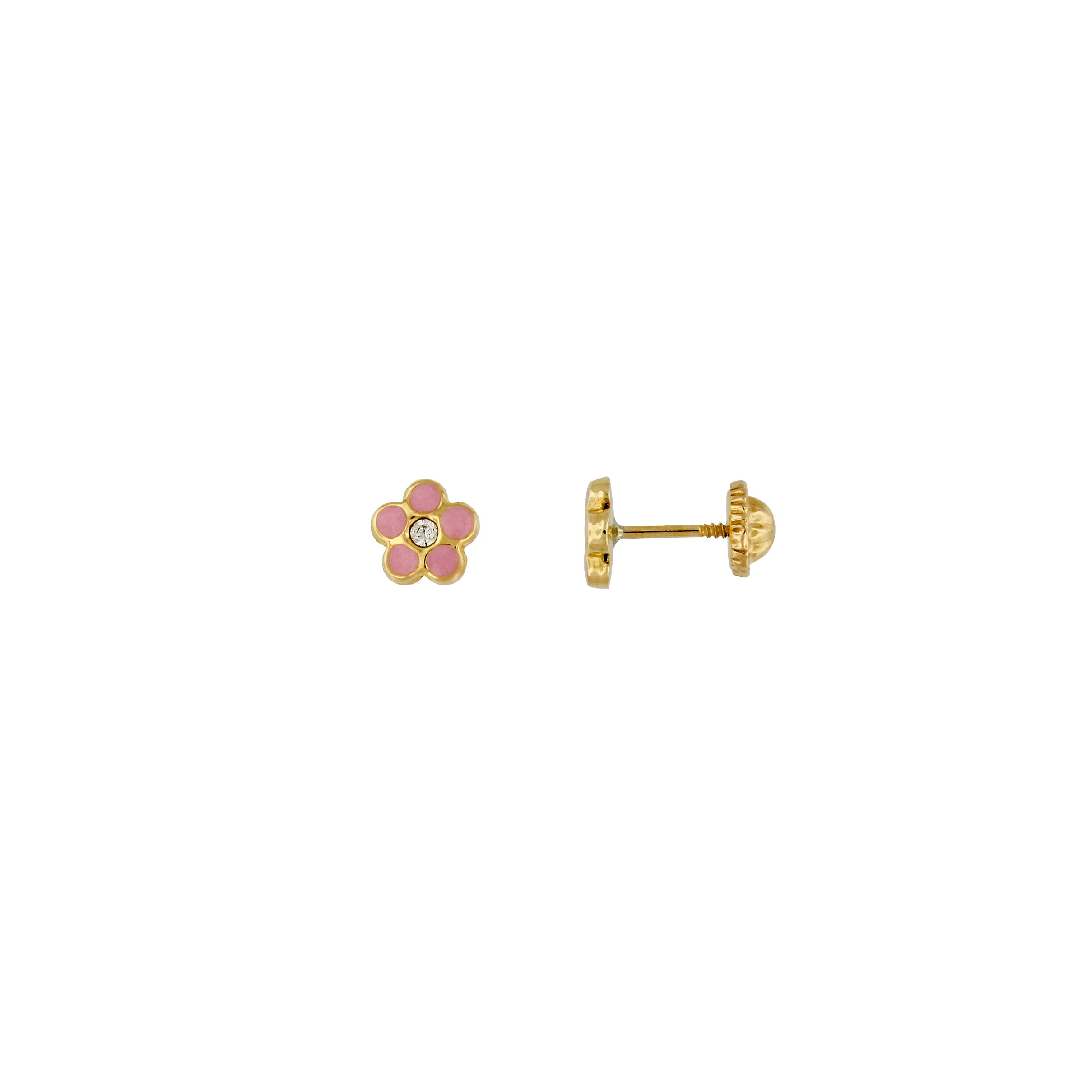 Bfly 10k Gold Pink Flower Enamel Baby Earrings