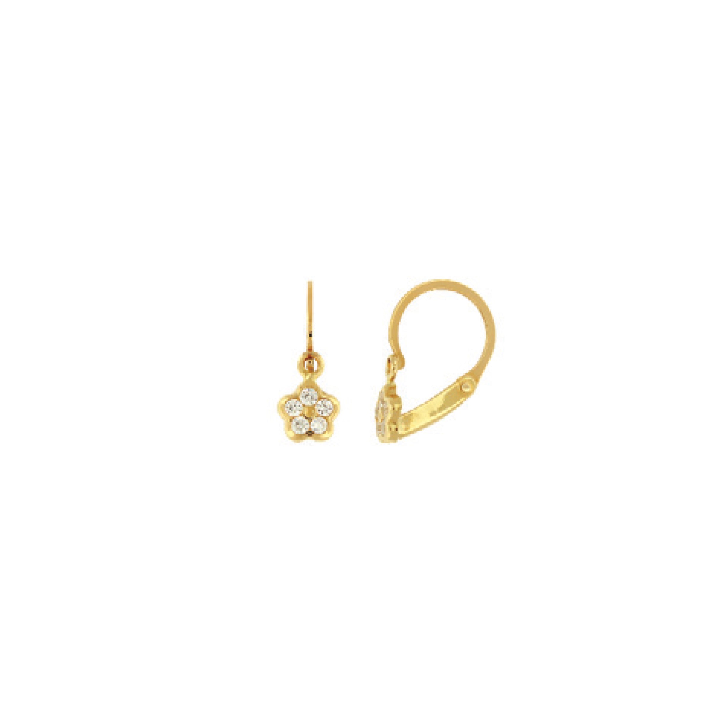 Bfly 10k Gold CZ Flower French Hoop Baby Earrings