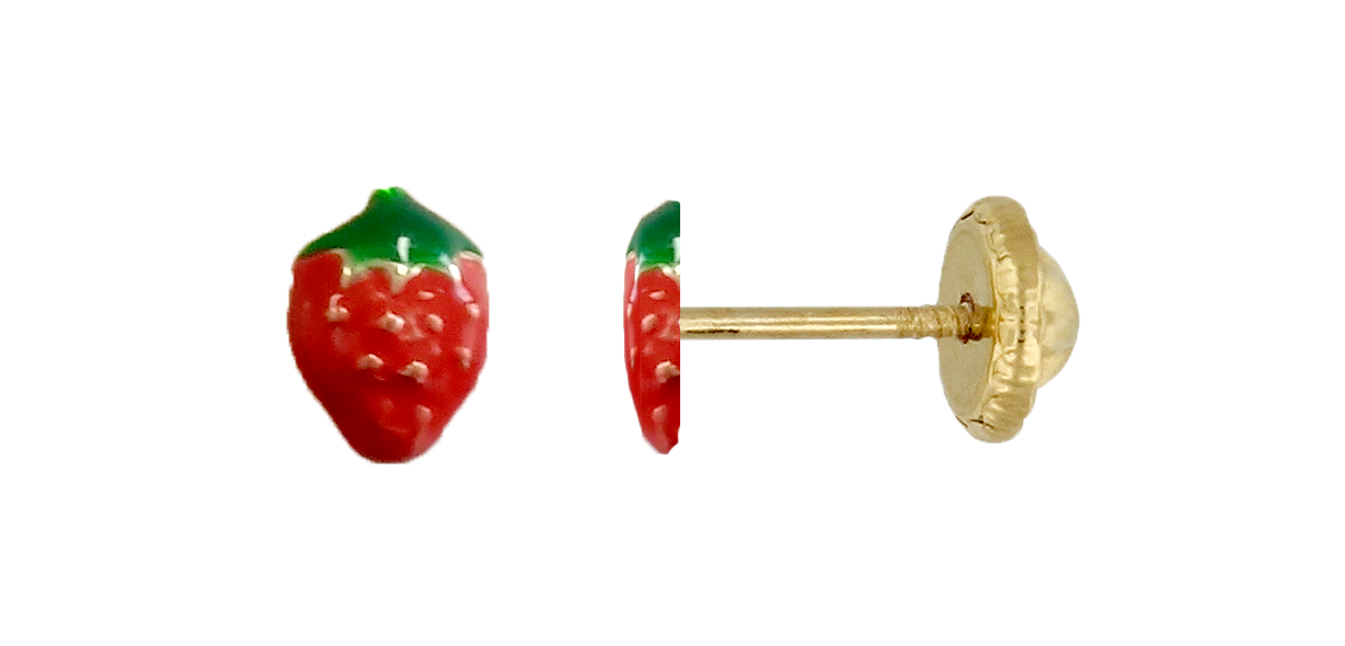 Bfly 10k Gold Strawberry Enamel Hoop Baby Earrings