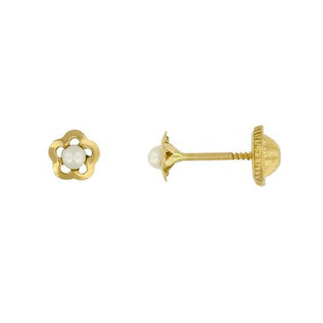 BFLY 10K GOLD FLOWER-SHAPED WITH PEARL STUD EARRINGS