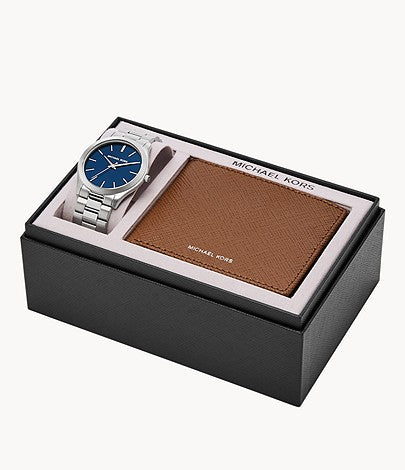 Three-Hand Stainless Steel Watch and Luggage Saffiano Leather Wallet Se