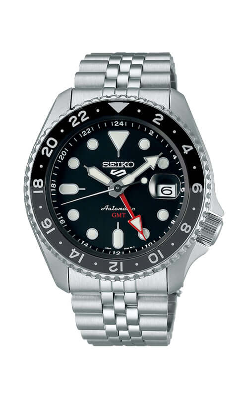 seiko 5 sports gmt 'black grape' front view