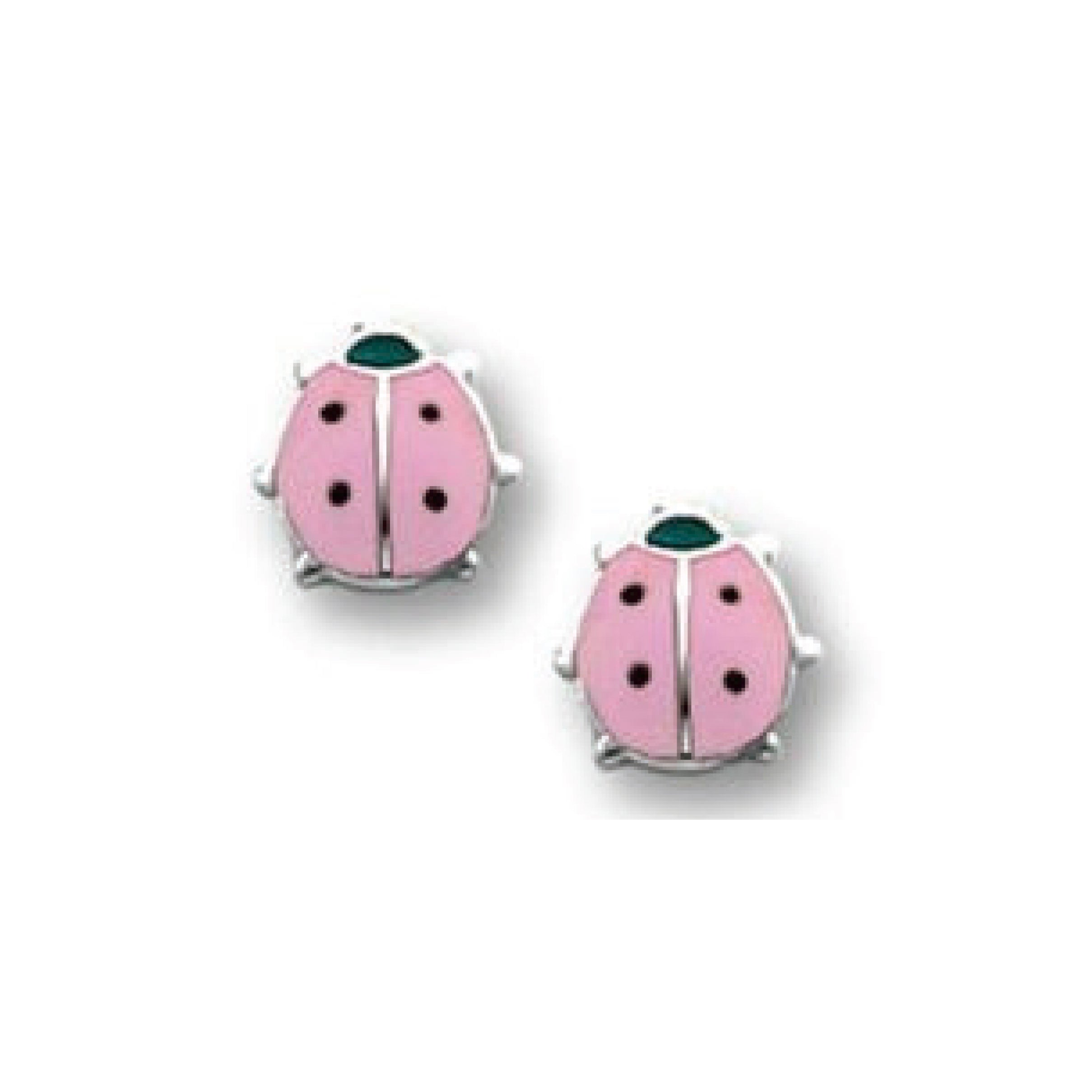 Bfly Sterling Silver Pink Ladybug Enamel Baby Earrings