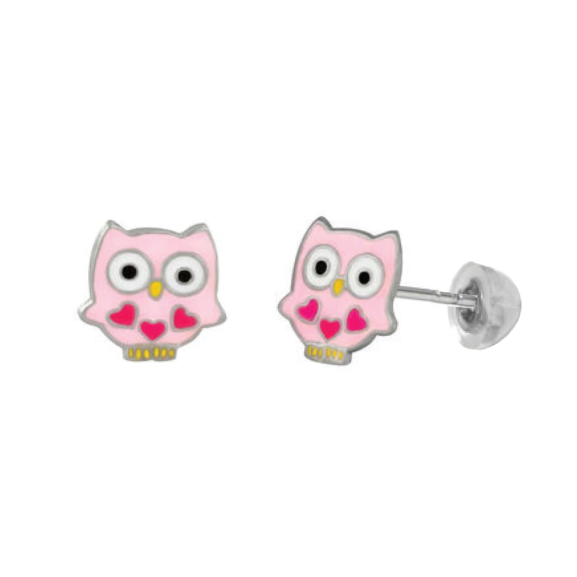 BFLY STERLING SILVER PINK OWL EARRING