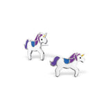 Bfly Sterling Silver White Unicorn Enamel Baby Earrings