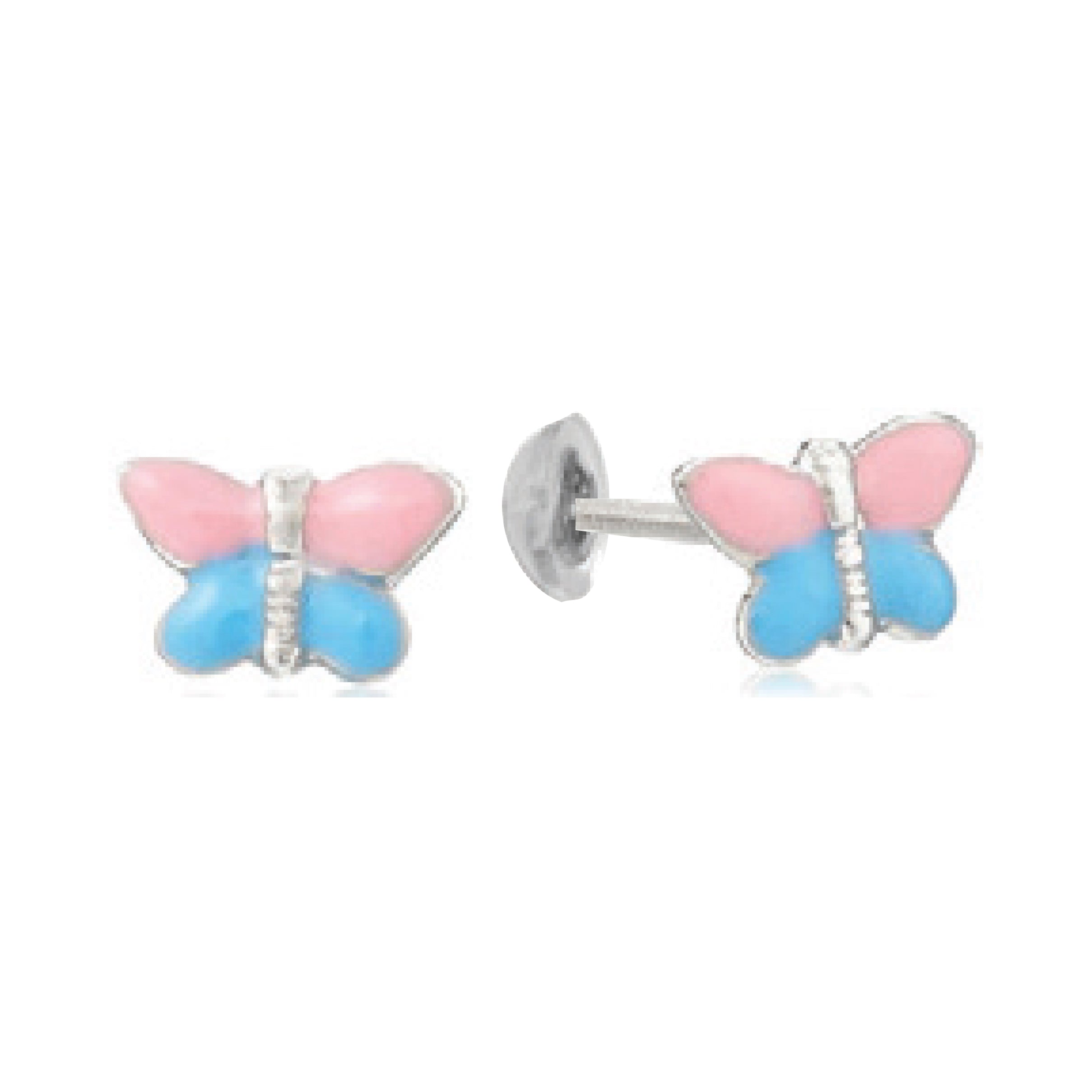 Bfly Sterling Silver Pink/Blue Butterfly Enamel Baby Earrings