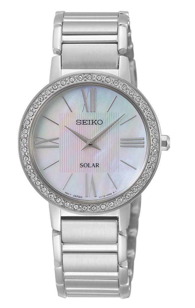 Seiko Solar Mother of Pearl Swarovski Crystal Watch