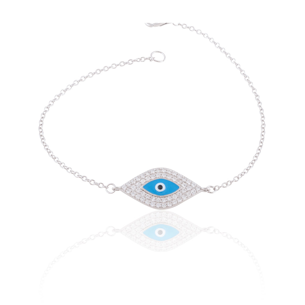 Turquoise Enamel and CZ Evil Eye Bracelet