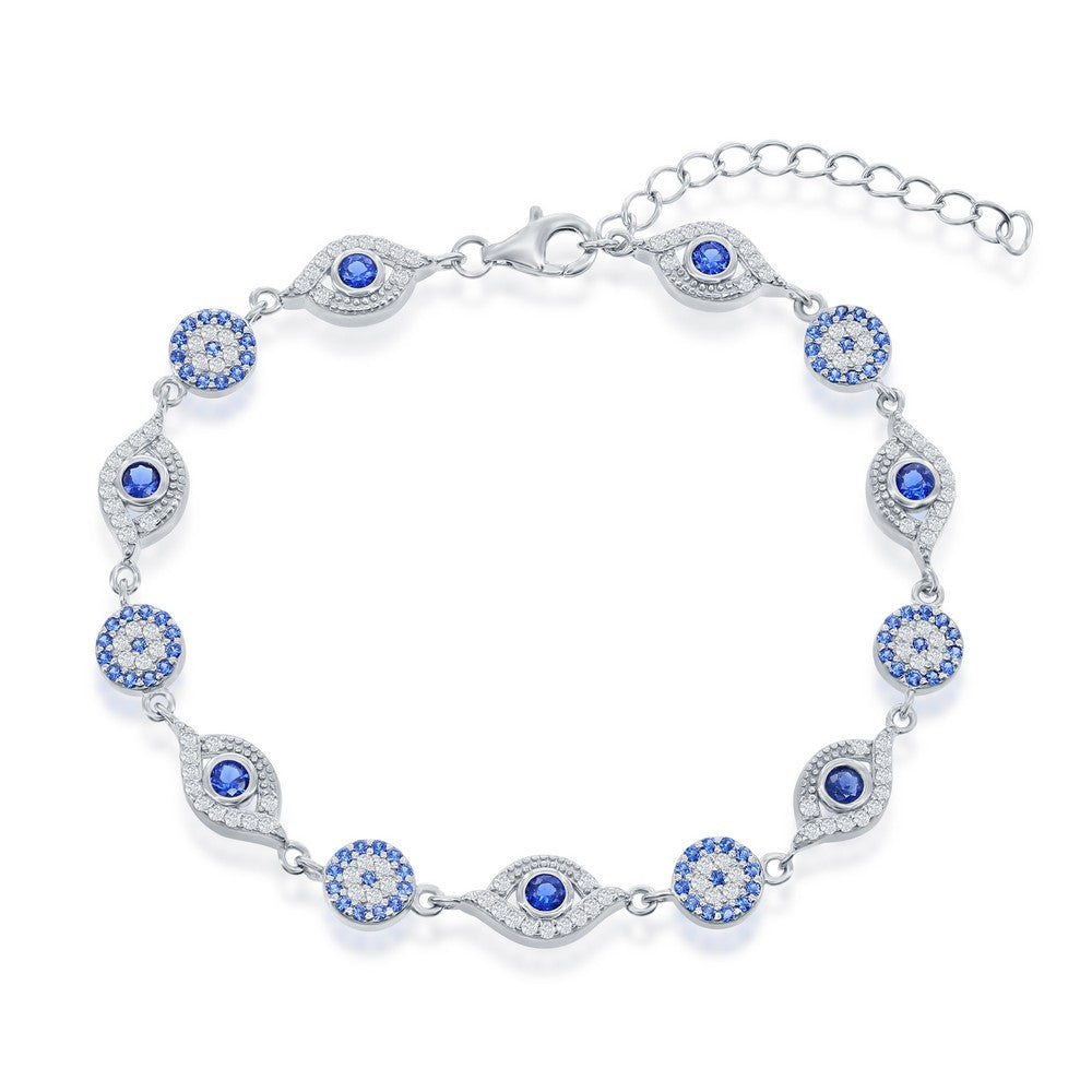 Sterling Silver White & Blue CZ Evil Eye Bracelet