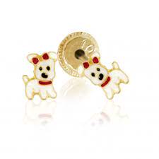 Bfly 10k Gold Dog Enamel Baby Earrings